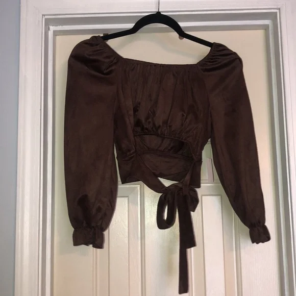 Faux Suede Tie Back Crop Top - Picture 5 of 7